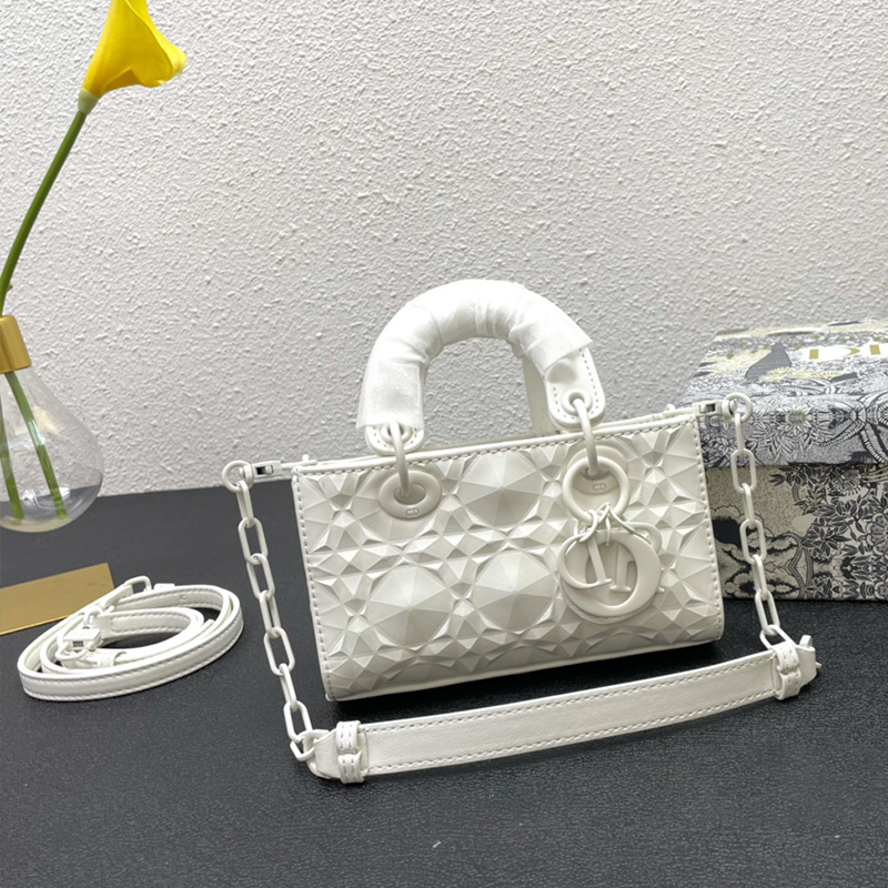Micro Lady D-Joy Bag Ultramatte Cannage Calfskin with Diamond Motif White