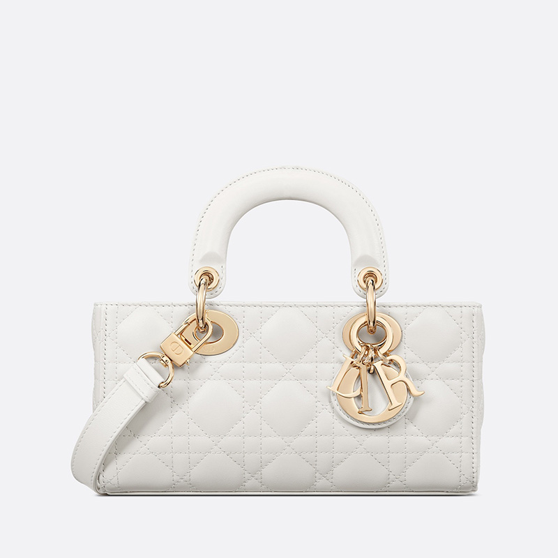 Small Lady D-Joy Bag Cannage Lambskin White