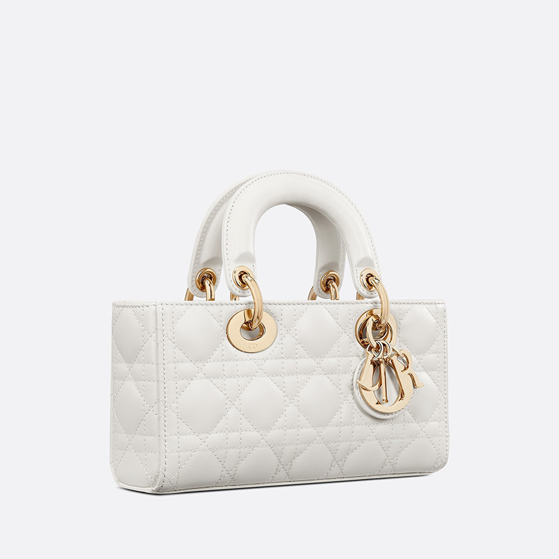 Small Lady D-Joy Bag Cannage Lambskin White