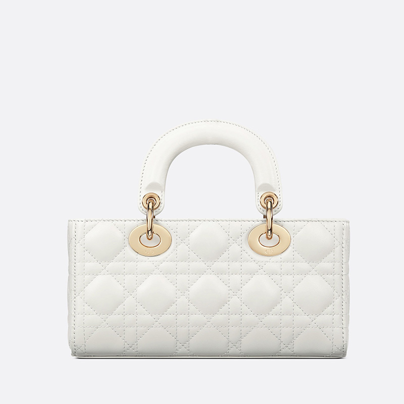 Small Lady D-Joy Bag Cannage Lambskin White