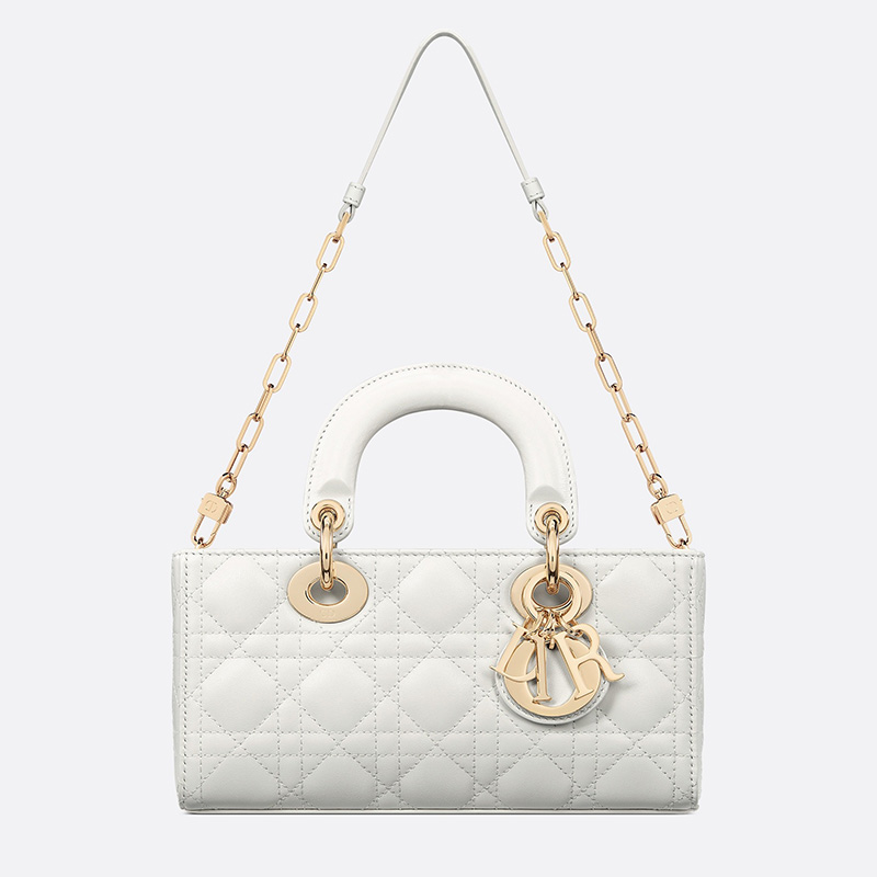 Small Lady D-Joy Bag Cannage Lambskin White