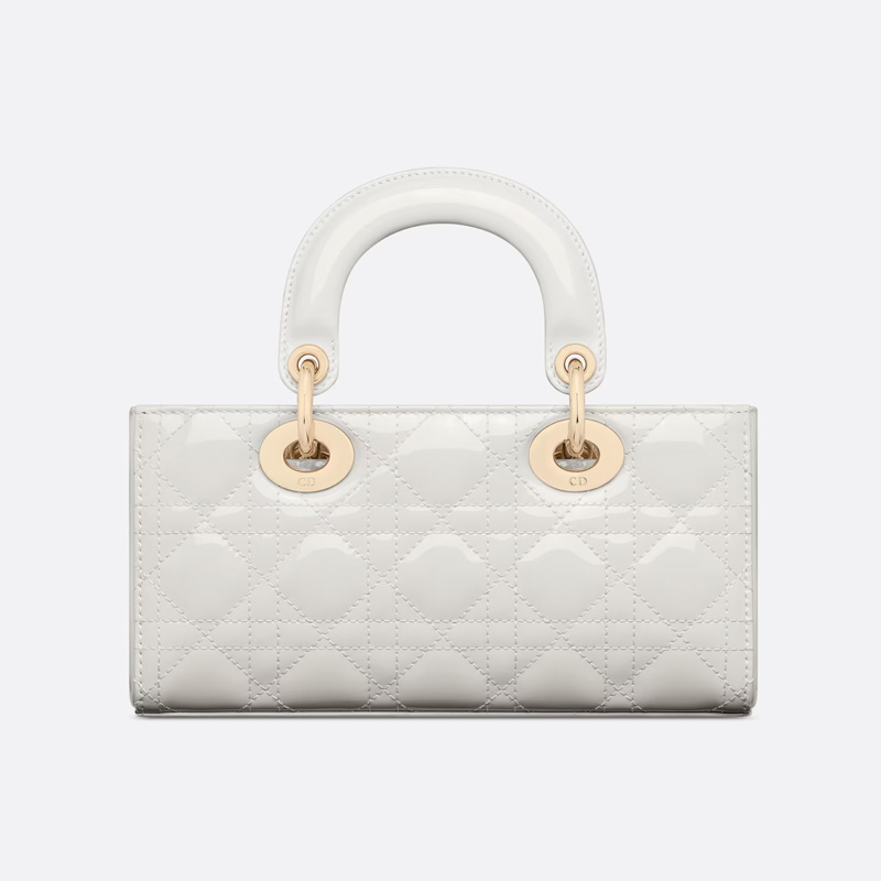 Small Lady D-Joy Bag Patent Cannage Calfskin White