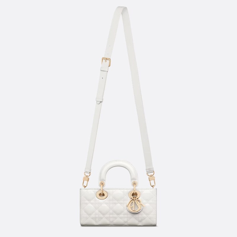 Small Lady D-Joy Bag Patent Cannage Calfskin White