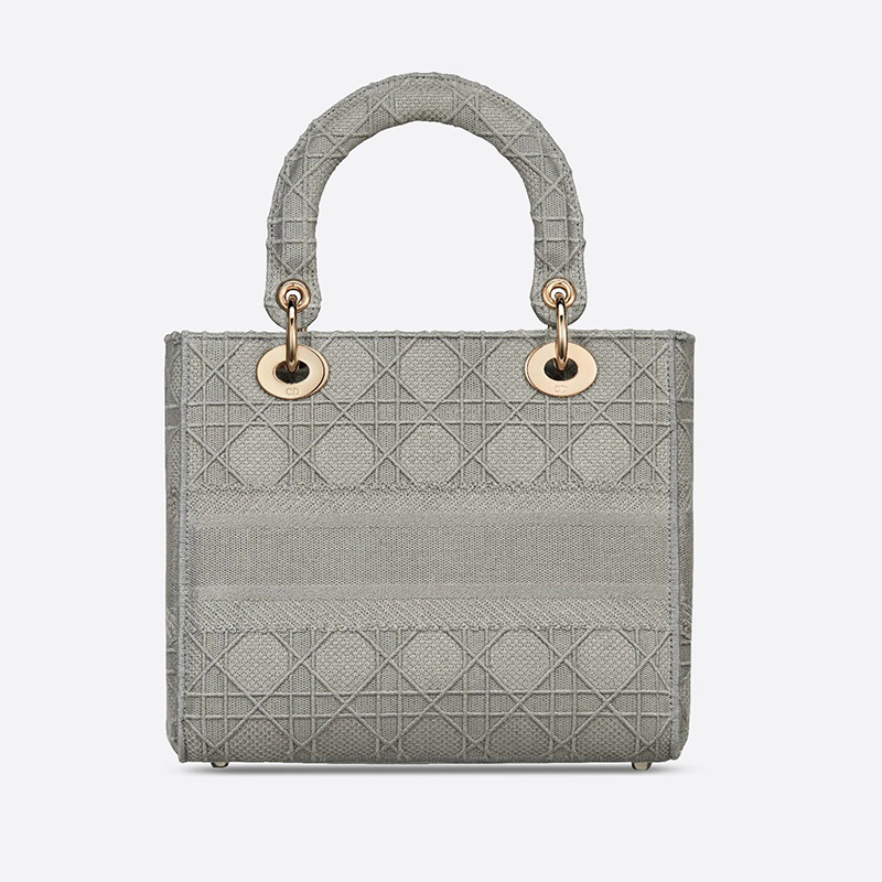 Medium Lady D-lite Bag Cannage Motif Canvas Grey