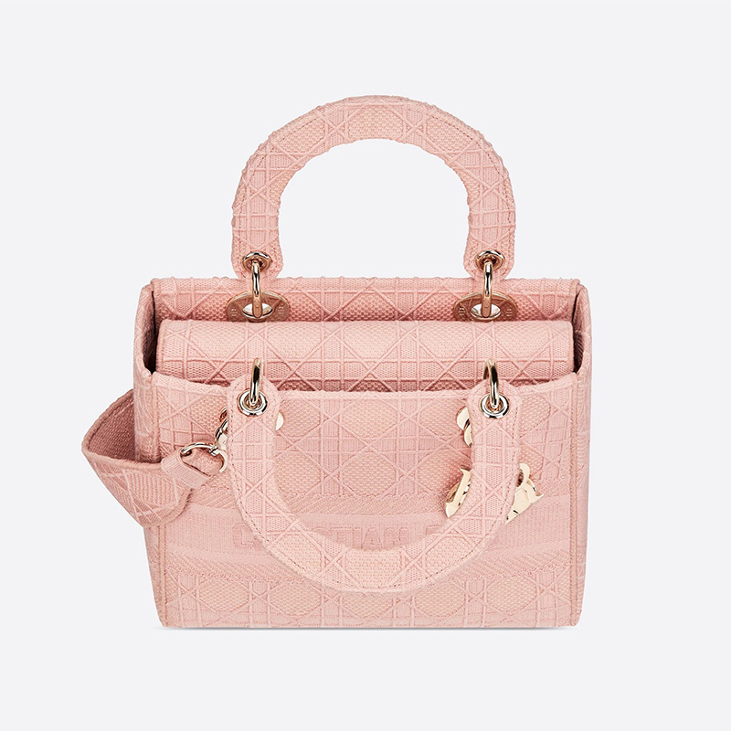 Medium Lady D-lite Bag Cannage Motif Canvas Pink