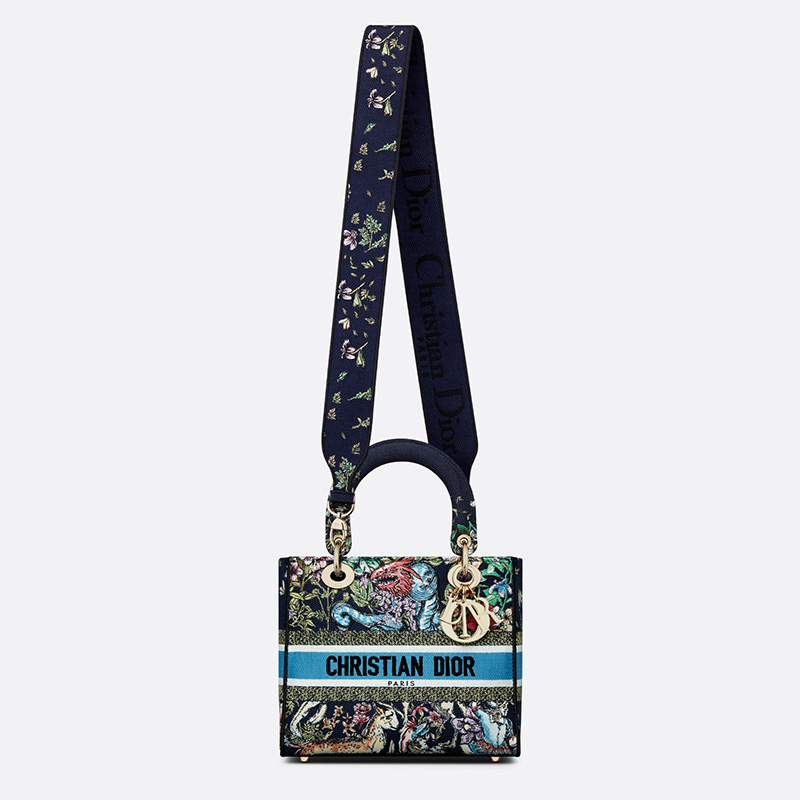 Medium Lady D-lite Bag D-Constellation Motif Canvas Blue