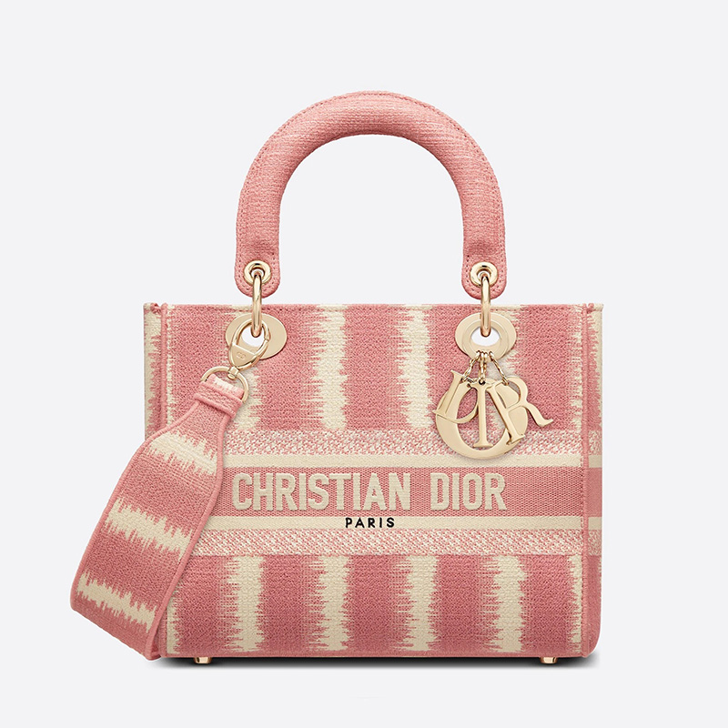 Medium Lady D-lite Bag D-Stripes Motif Canvas Pink