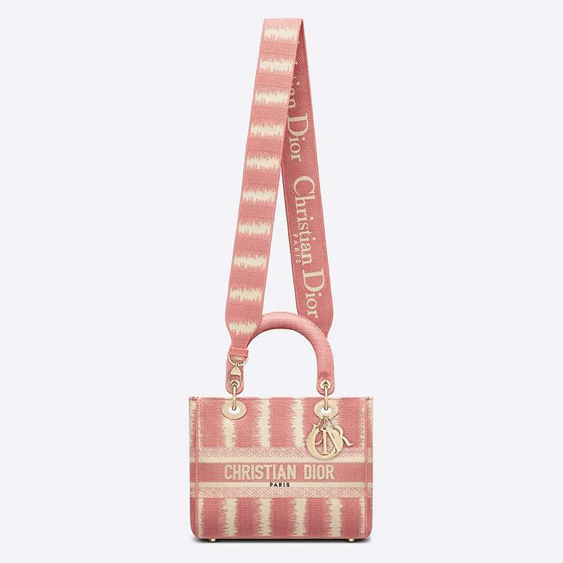 Medium Lady D-lite Bag D-Stripes Motif Canvas Pink