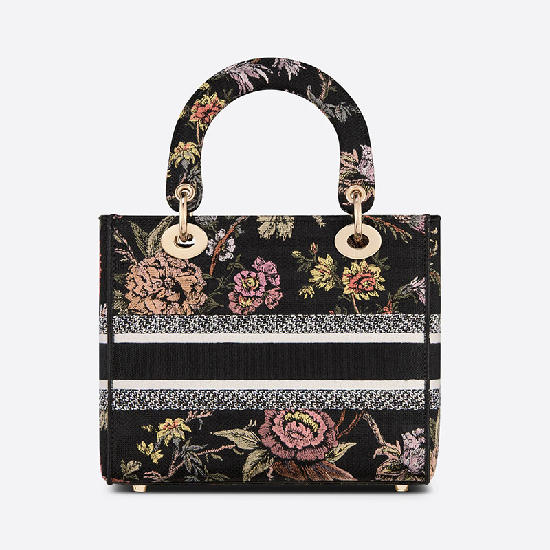 Medium Lady D-lite Bag Jardin Botanique Motif Canvass Black