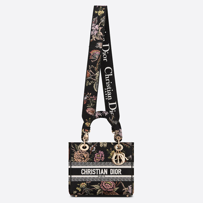 Medium Lady D-lite Bag Jardin Botanique Motif Canvass Black