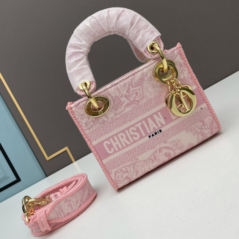 Mini Lady D-lite Bag Toile de Jouy Motif Canvas Pink