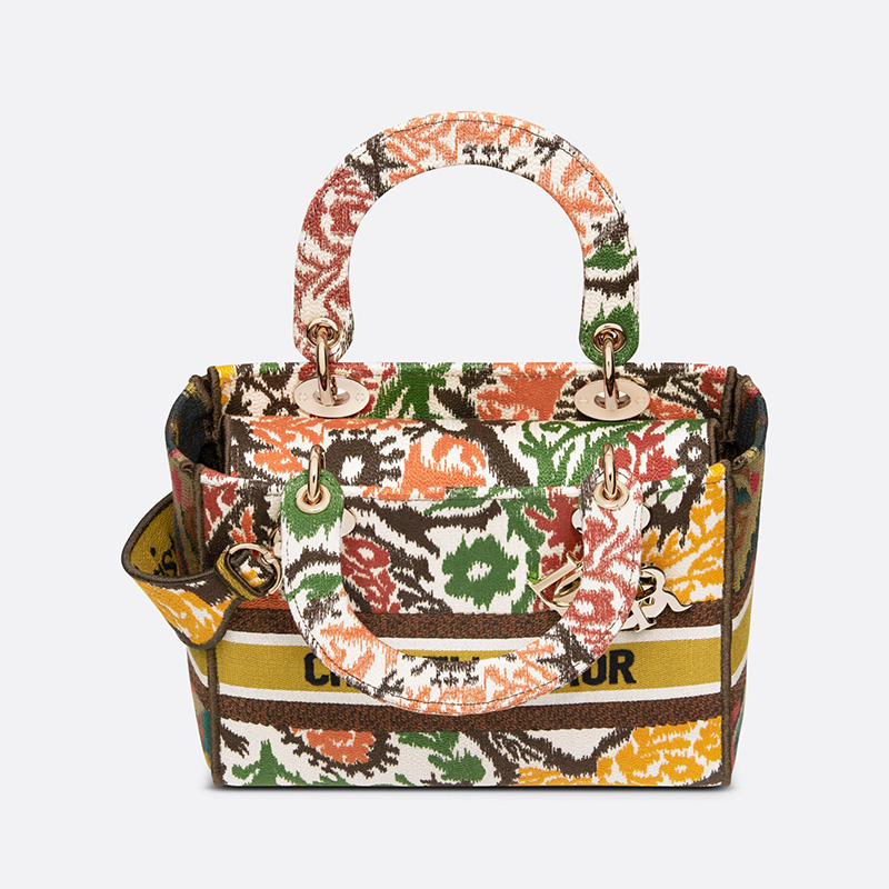 Medium Lady D-lite Bag Paisley Motif Canvas Yellow