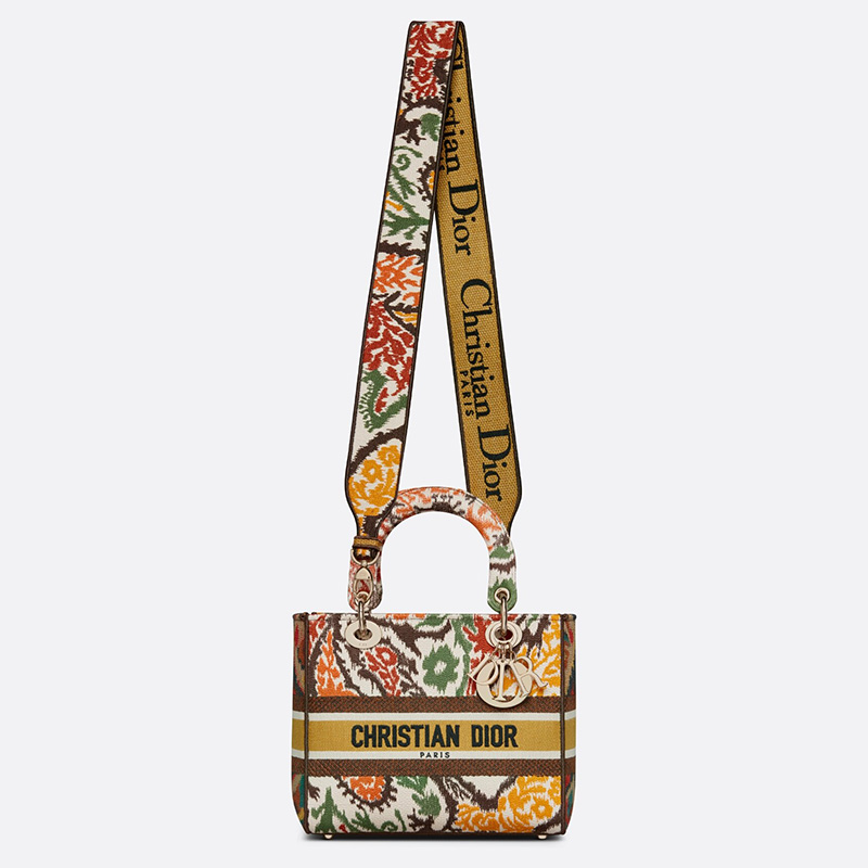 Medium Lady D-lite Bag Paisley Motif Canvas Yellow