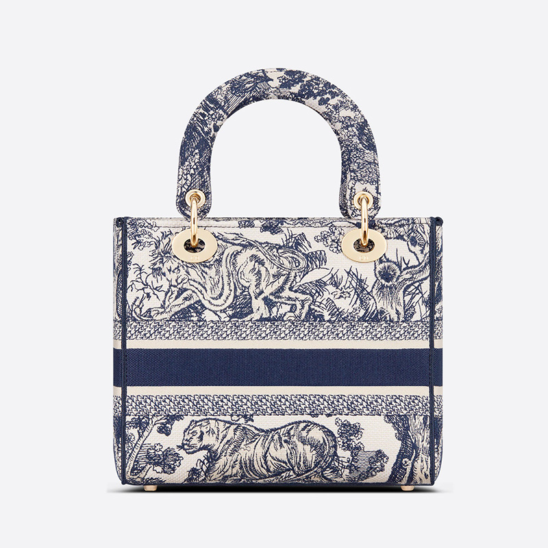 Medium Lady D-lite Bag Toile de Jouy Motif Canvas Blue