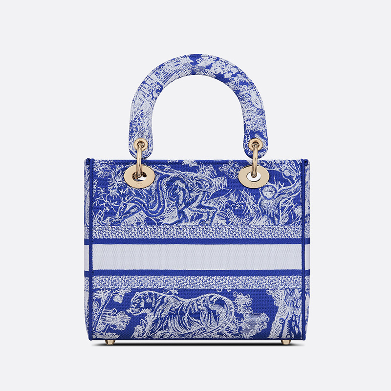 Medium Lady D-lite Bag Toile de Jouy Motif Canvas Bright Blue