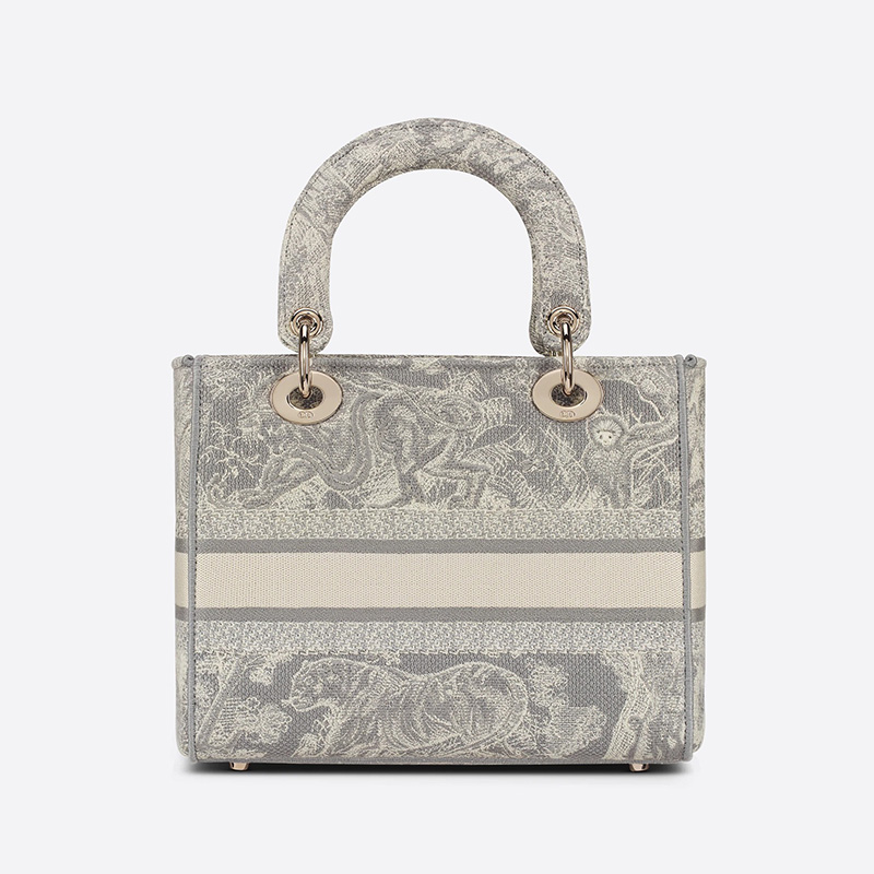 Medium Lady D-lite Bag Toile de Jouy Motif Canvas Grey