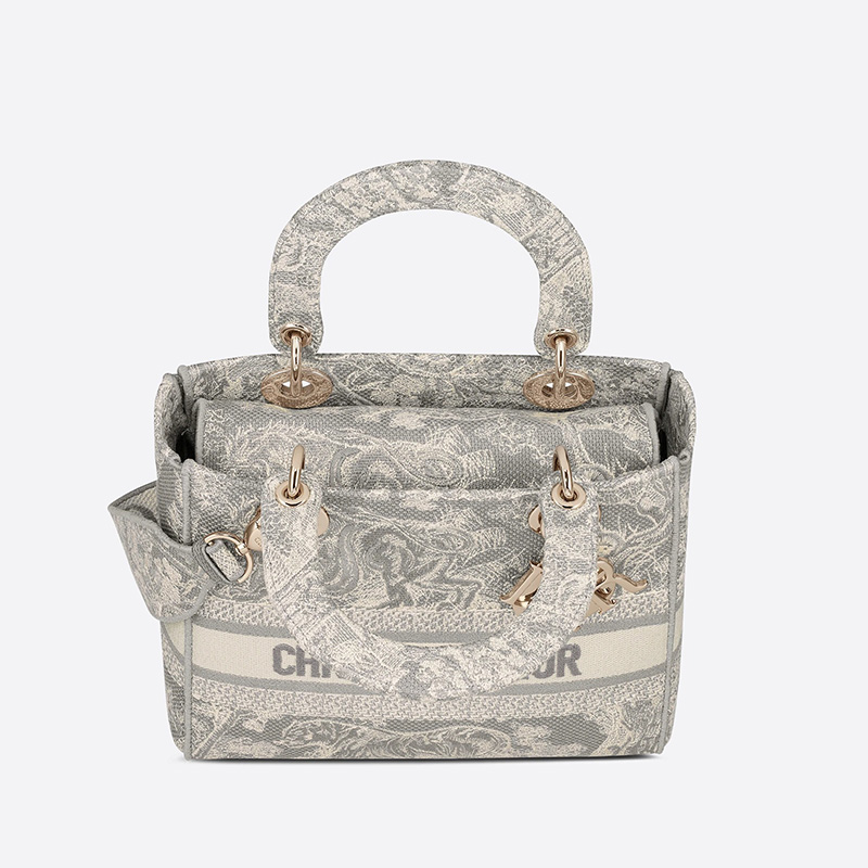 Medium Lady D-lite Bag Toile de Jouy Motif Canvas Grey