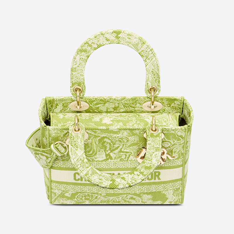 Medium Lady D-lite Bag Toile de Jouy Motif Canvas Lemon