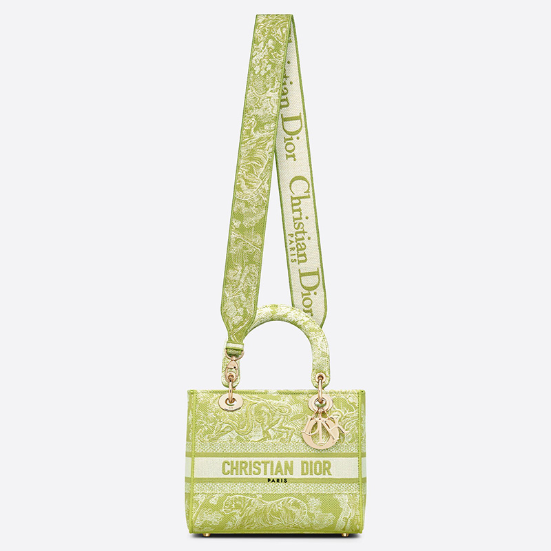 Medium Lady D-lite Bag Toile de Jouy Motif Canvas Lemon