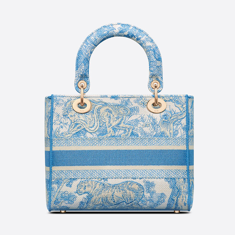 Medium Lady D-lite Bag Toile de Jouy Motif Canvas Light Blue