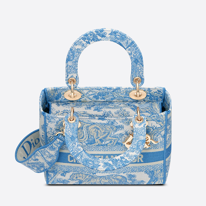 Medium Lady D-lite Bag Toile de Jouy Motif Canvas Light Blue