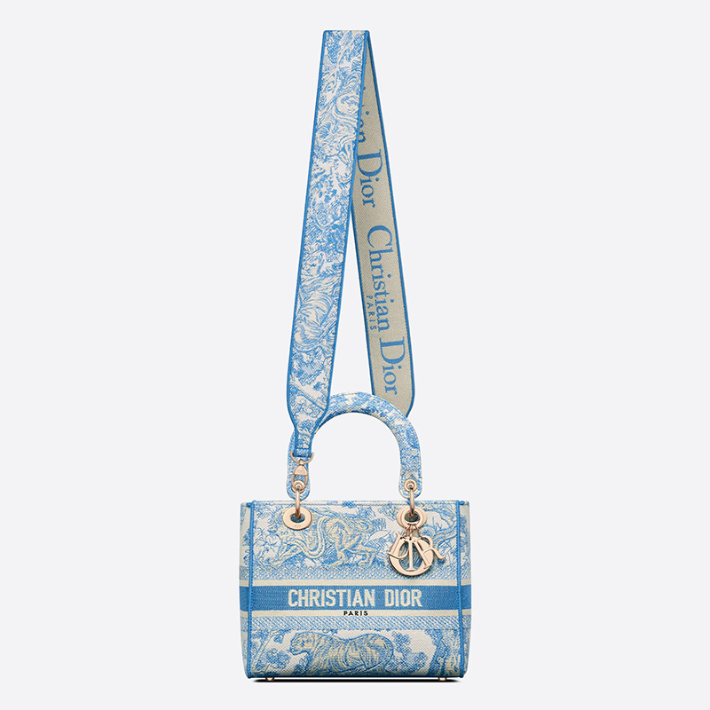 Medium Lady D-lite Bag Toile de Jouy Motif Canvas Light Blue