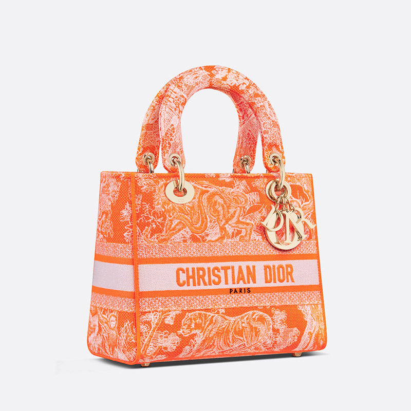 Medium Lady D-lite Bag Toile de Jouy Motif Canvas Orange