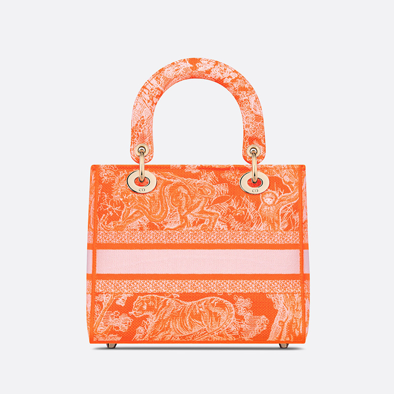 Medium Lady D-lite Bag Toile de Jouy Motif Canvas Orange