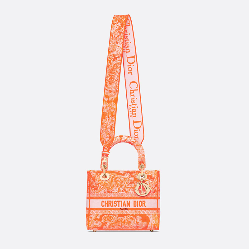 Medium Lady D-lite Bag Toile de Jouy Motif Canvas Orange