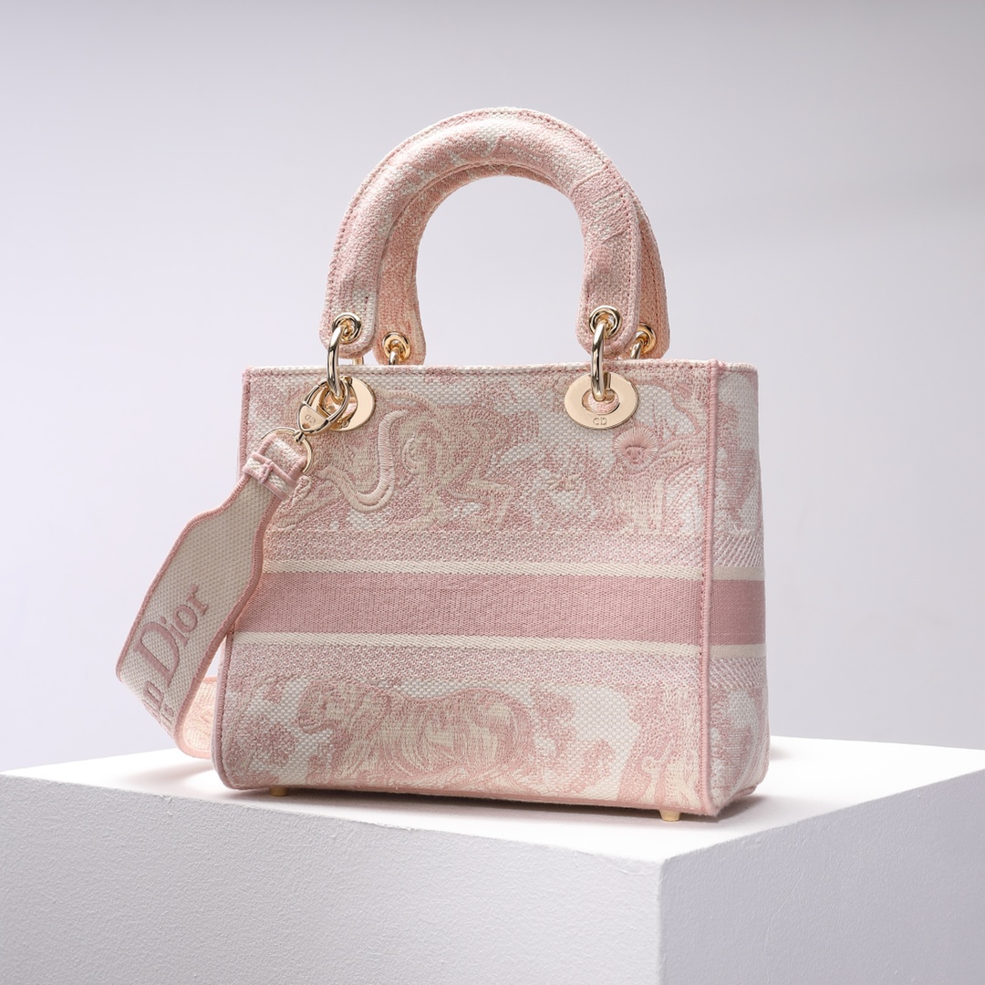 Medium Lady D-lite Bag Toile de Jouy Motif Canvas Pink