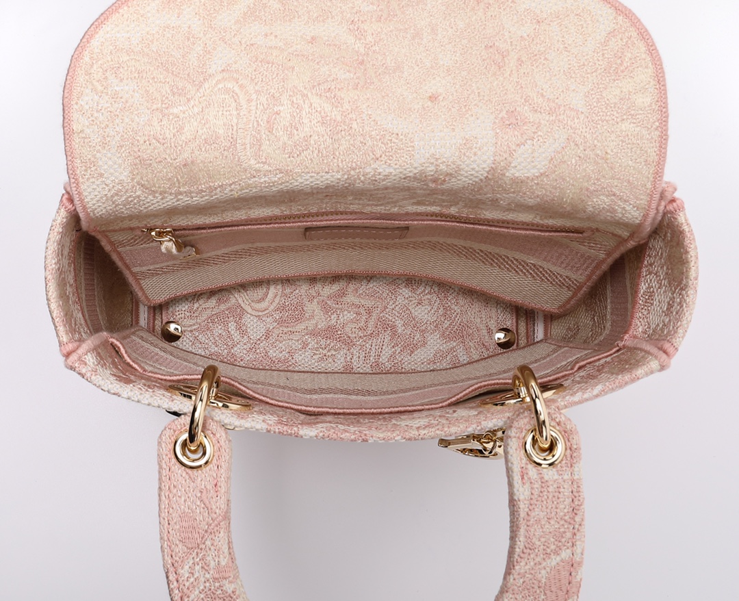 Medium Lady D-lite Bag Toile de Jouy Motif Canvas Pink