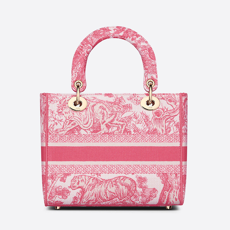 Medium Lady D-lite Bag Toile de Jouy Motif Canvas Rose