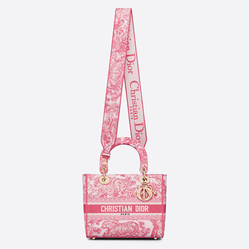 Medium Lady D-lite Bag Toile de Jouy Motif Canvas Rose