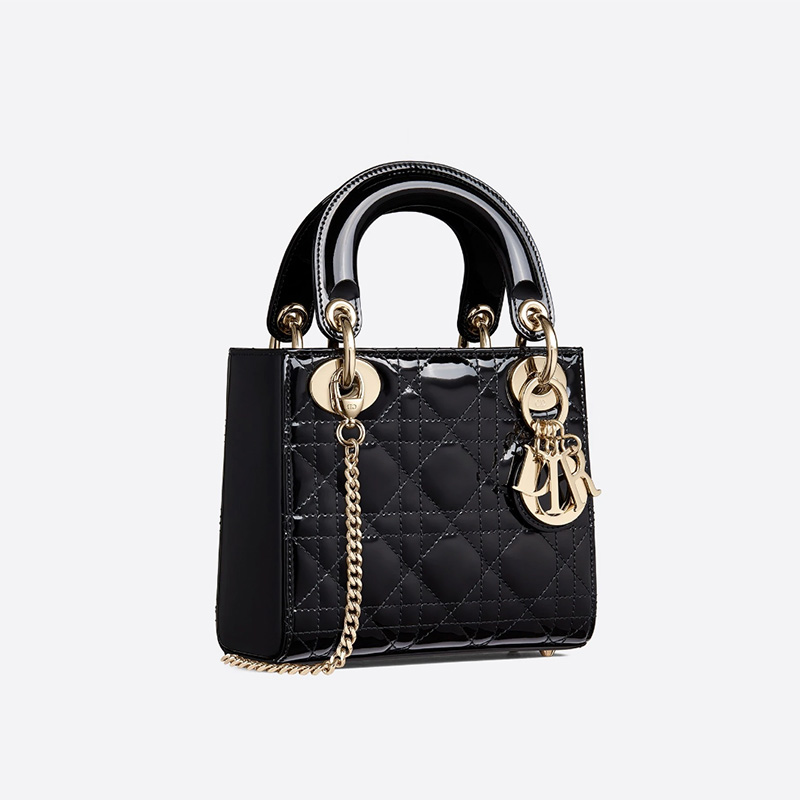 Mini Lady Dior Bag Patent Cannage Calfskin Black