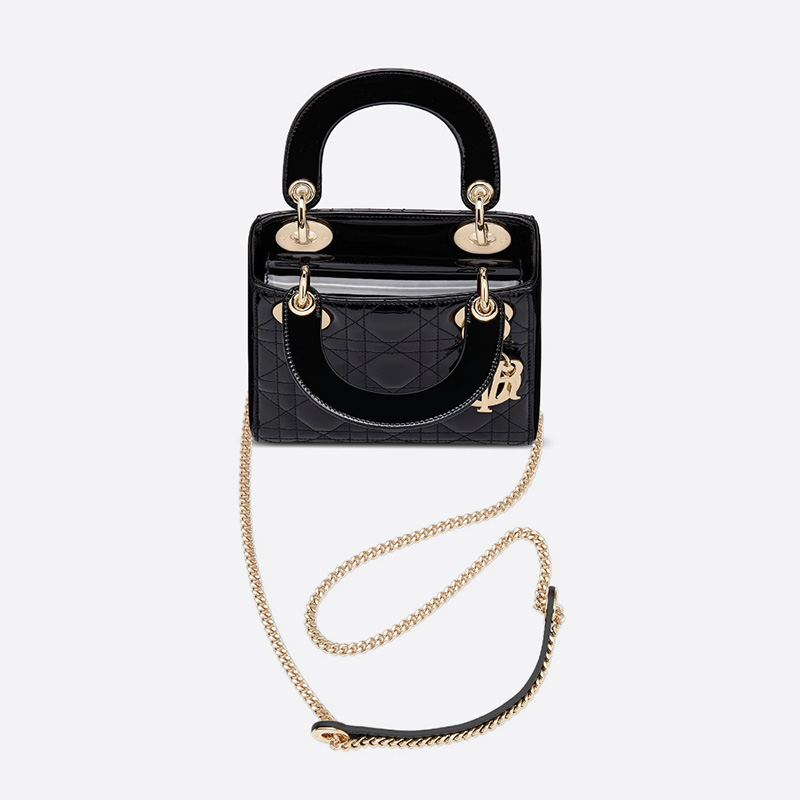 Mini Lady Dior Bag Patent Cannage Calfskin Black