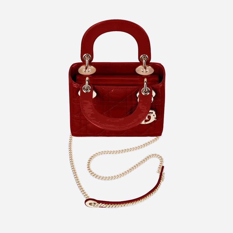 Mini Lady Dior Bag Patent Cannage Calfskin Red