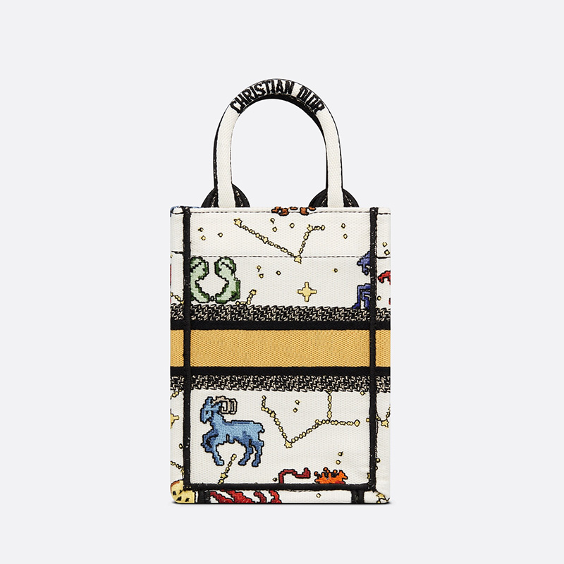 Miniature Dior Book Tote Pixel Zodiac Motif Canvas White