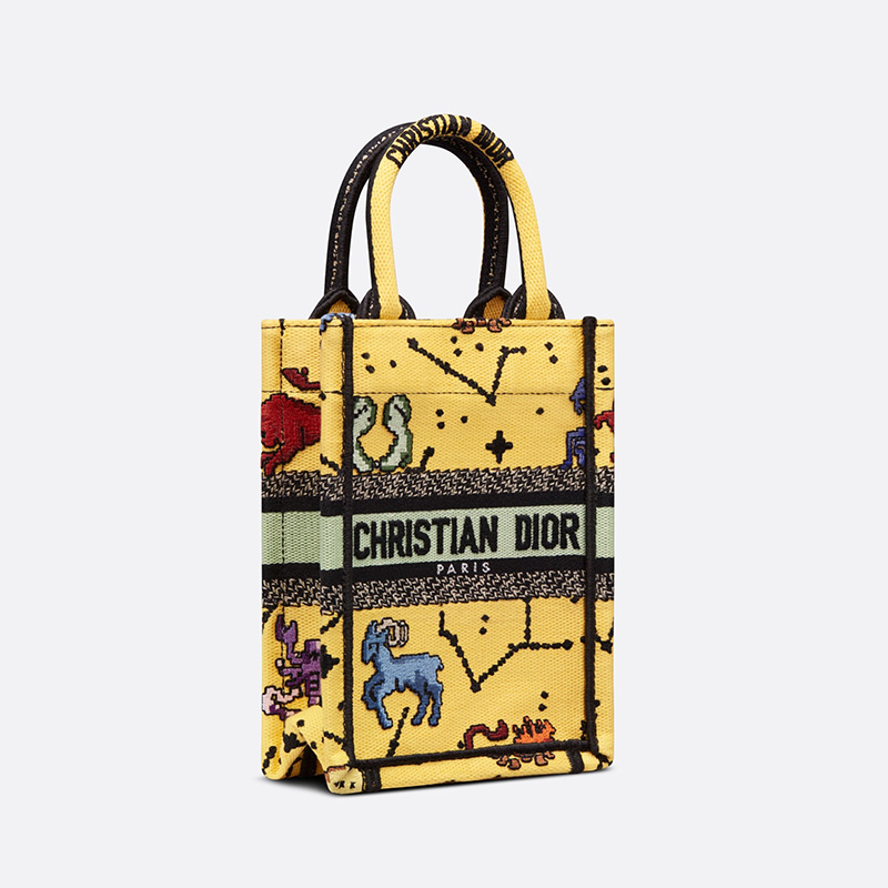 Miniature Dior Book Tote Pixel Zodiac Motif Canvas Yellow