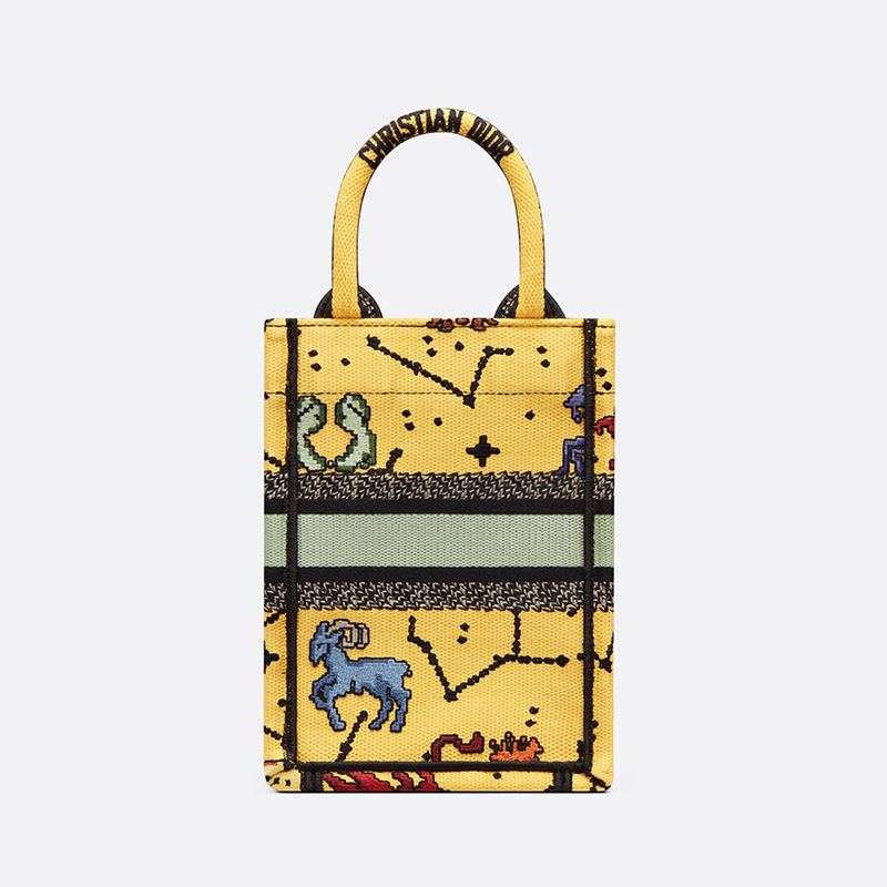 Miniature Dior Book Tote Pixel Zodiac Motif Canvas Yellow