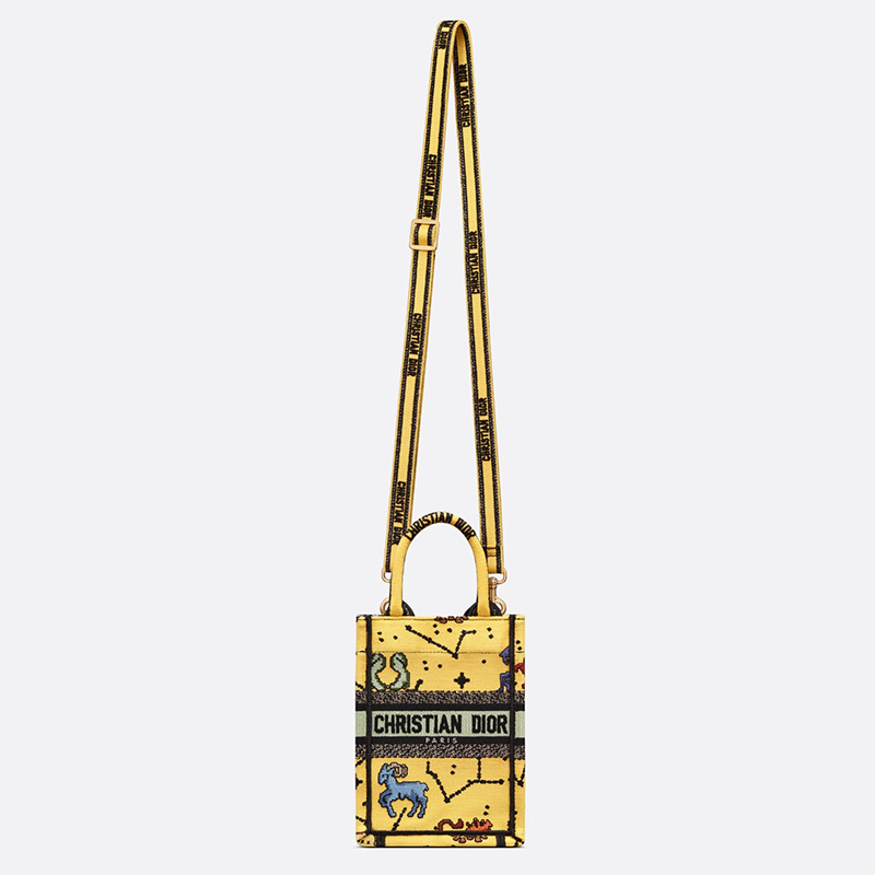 Miniature Dior Book Tote Pixel Zodiac Motif Canvas Yellow