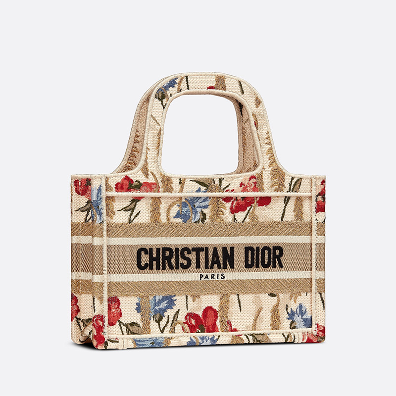 Mini Dior Book Tote Hibiscus Motif Canvas Beige