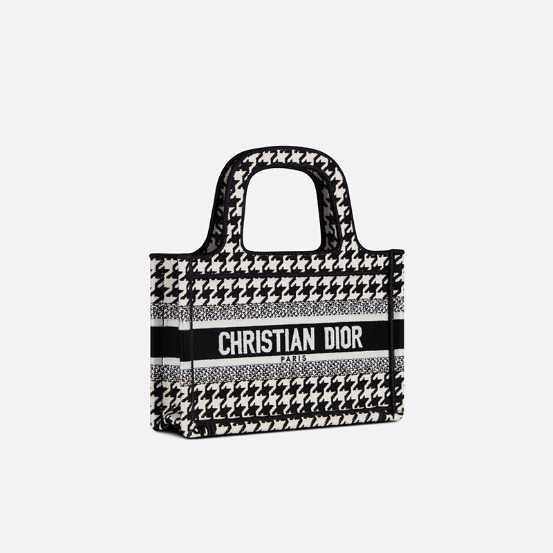 Mini Dior Book Tote Macro Houndstooth Motif Canvas Black