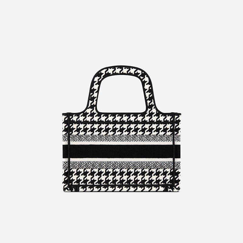 Mini Dior Book Tote Macro Houndstooth Motif Canvas Black