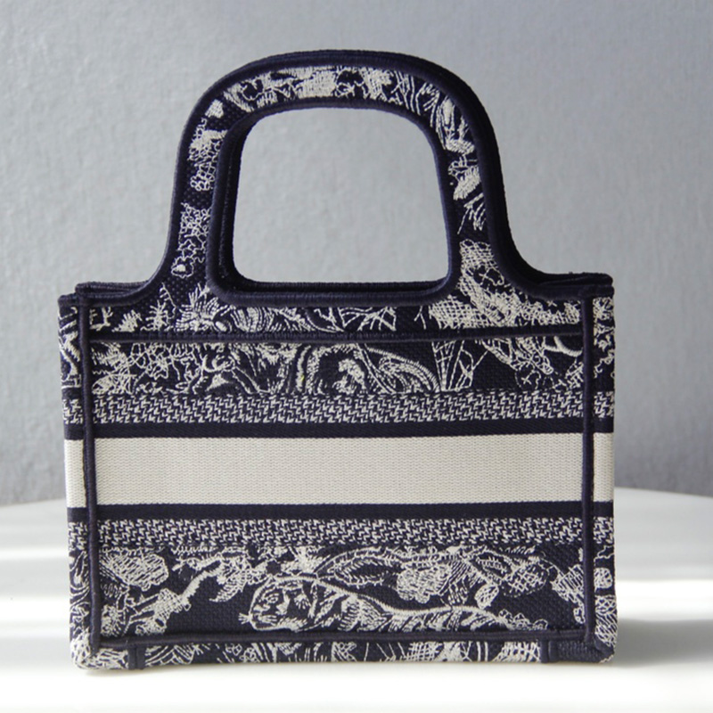 Mini Dior Book Tote Toile De Jouy Motif Canvas Navy Blue