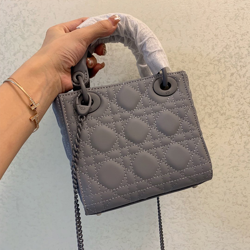 Mini Lady Dior Bag Ultramatte Cannage Calfskin Grey