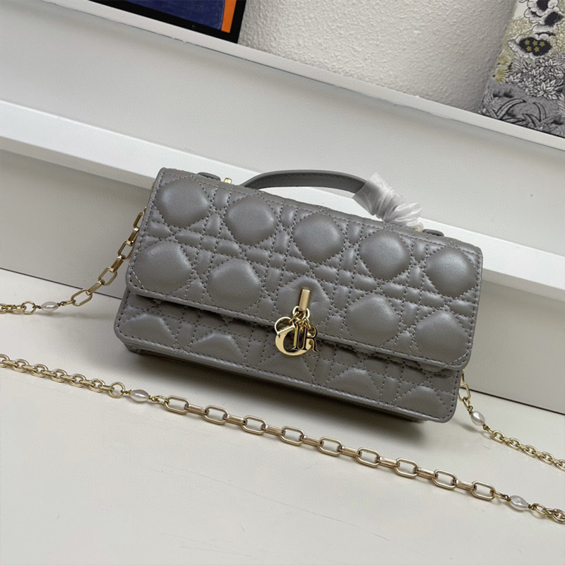 Mini Miss Dior Bag Cannage Lambskin Grey