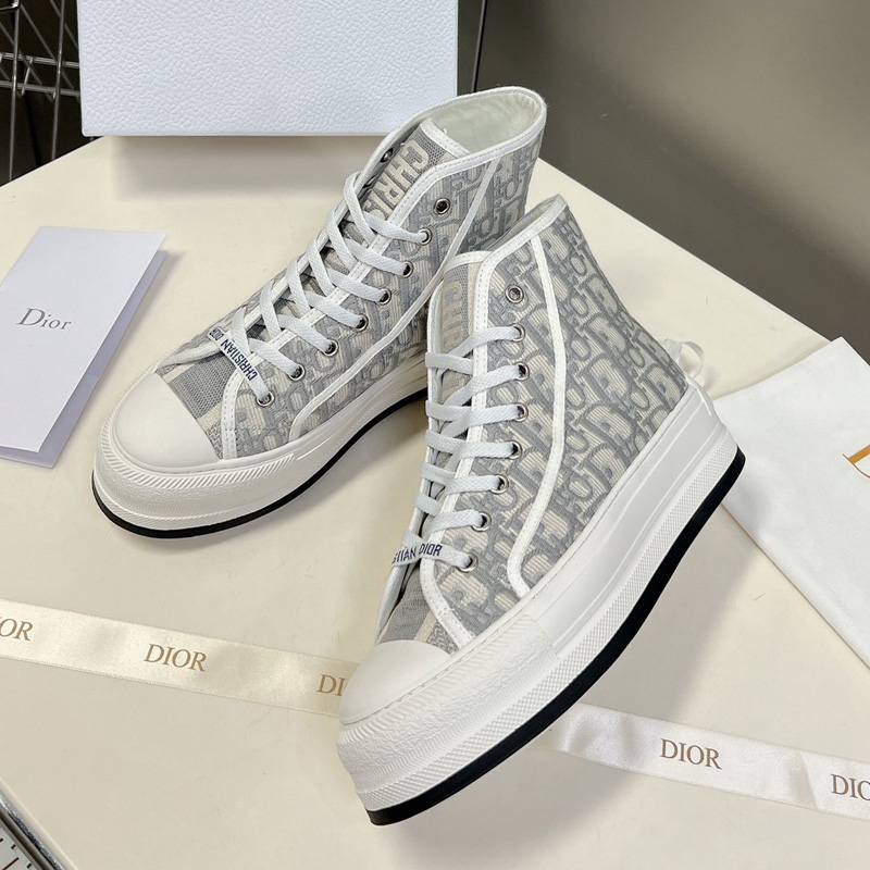 Walk'n'Dior High-Top Platform Sneakers Women Oblique Motif Canvas Grey