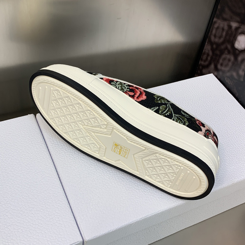 Walk'n'Dior Platform Sneakers Unisex Petites Fleurs Motif Canvas Black